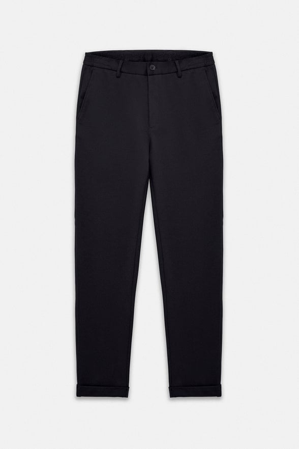 Siyah Slim Düz Twill Yarım Lastikli Jogger Pantolon