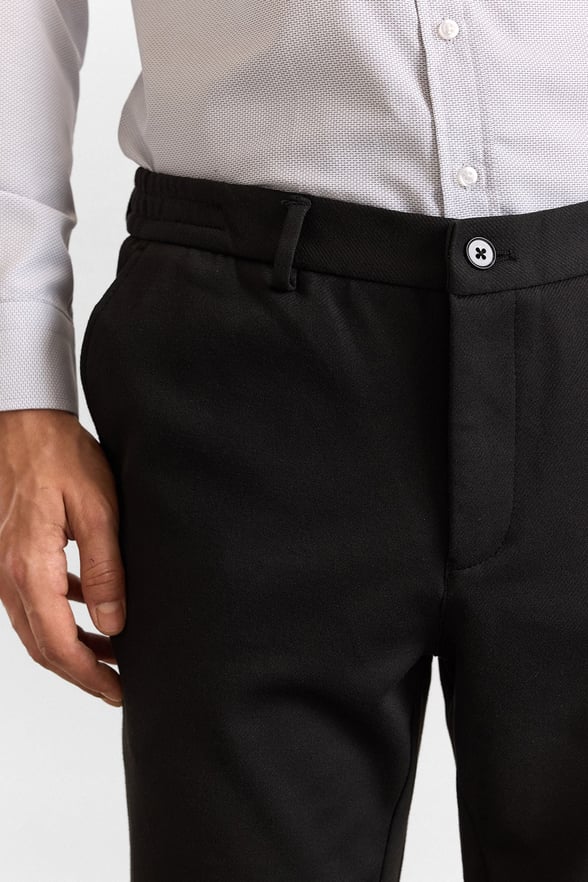 Siyah Slim Düz Twill Yarım Lastikli Jogger Pantolon