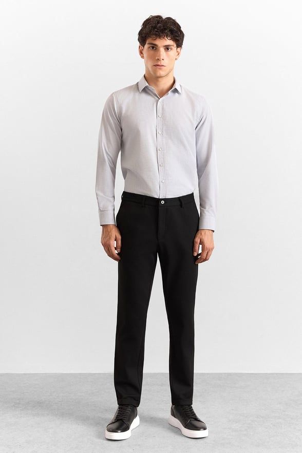 Siyah Slim Düz Twill Yarım Lastikli Jogger Pantolon