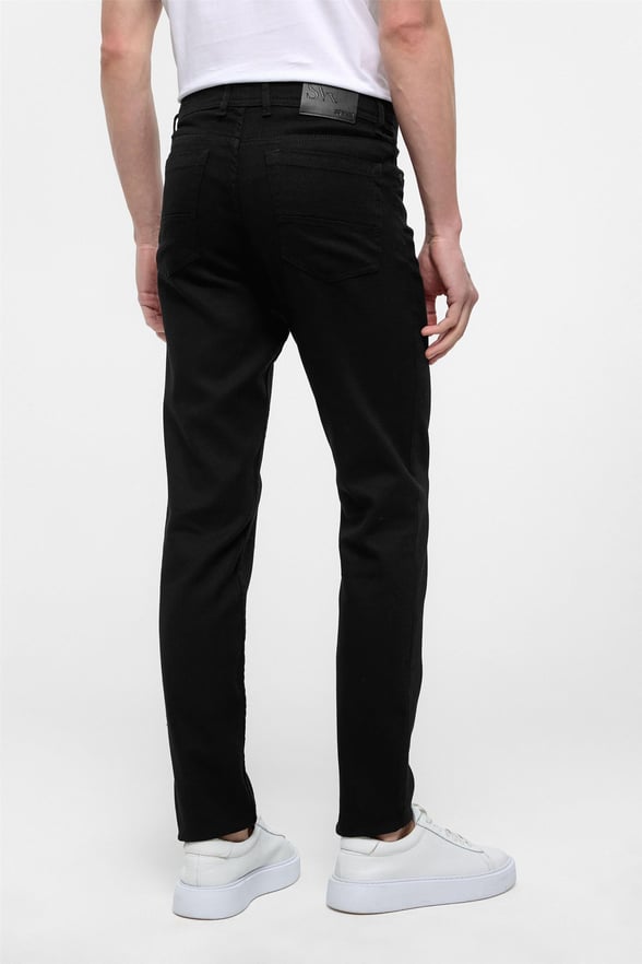 Siyah Slim Fit 5 Cep Kalıp Armürlü Kanvas Pantolon