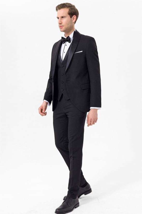 Siyah Slim Fit Armürlü 6 Drop Smokin & Damatlık