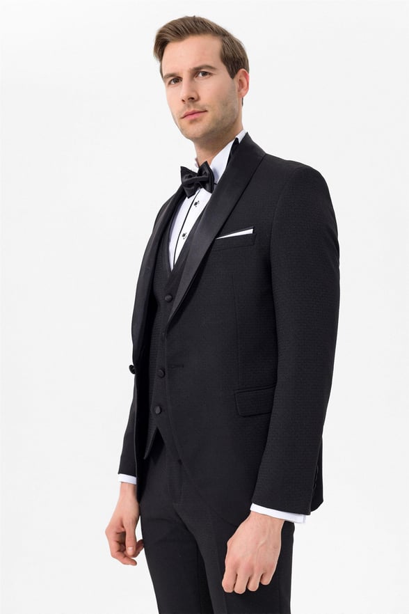 Siyah Slim Fit Armürlü 6 Drop Smokin & Damatlık