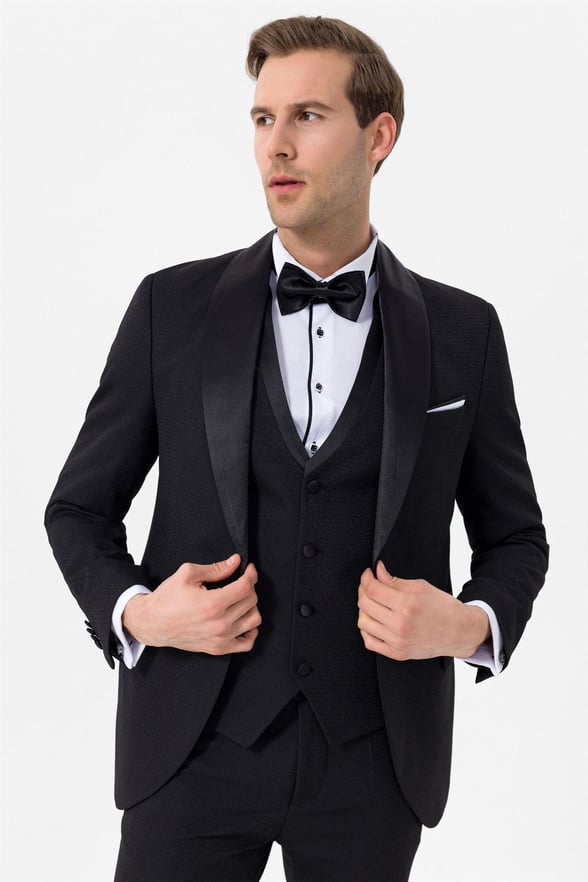 Siyah Slim Fit Armürlü 6 Drop Smokin & Damatlık
