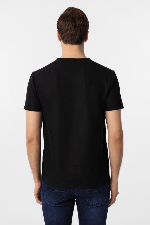 Siyah Slim Fit Armürlü Bisiklet Yaka Tişört