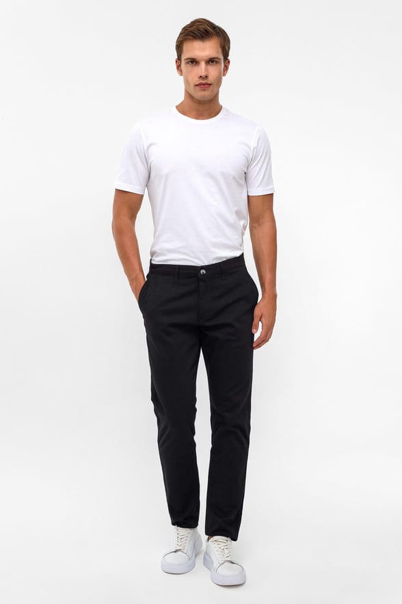 Siyah Slim Fit Armürlü Chino Pantolon