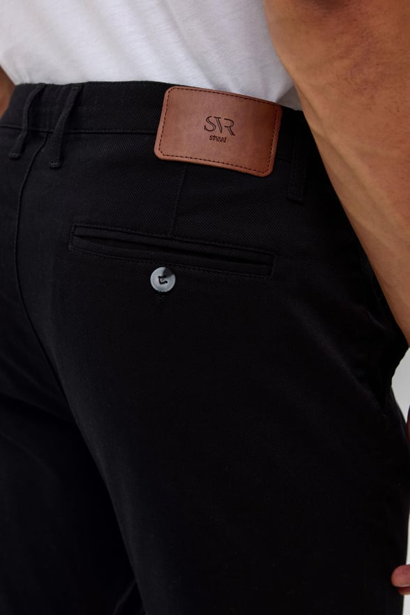 Siyah Slim Fit Armürlü Chino Pantolon