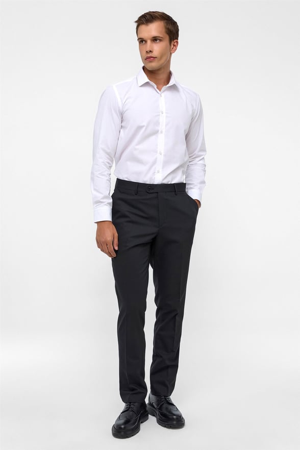 Siyah Slim Fit Armürlü Kumaş Pantolon