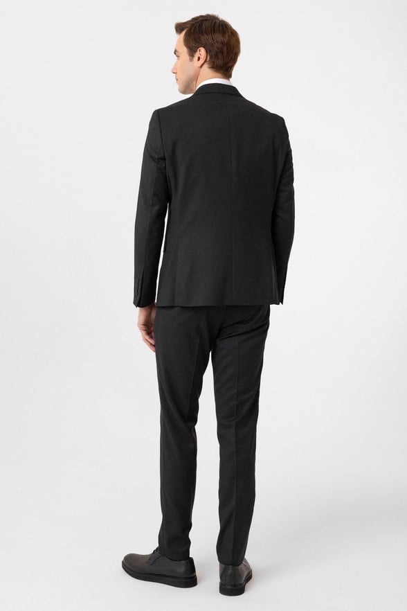 Siyah Slim Fit Armürlü Sivri Yaka 6 Drop Yelekli Klasik Takım Elbise