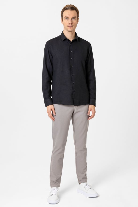 Siyah Slim Fit Desenli Klasik Yaka Gömlek