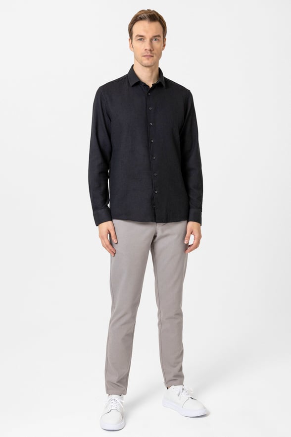 Siyah Slim Fit Desenli Klasik Yaka Gömlek