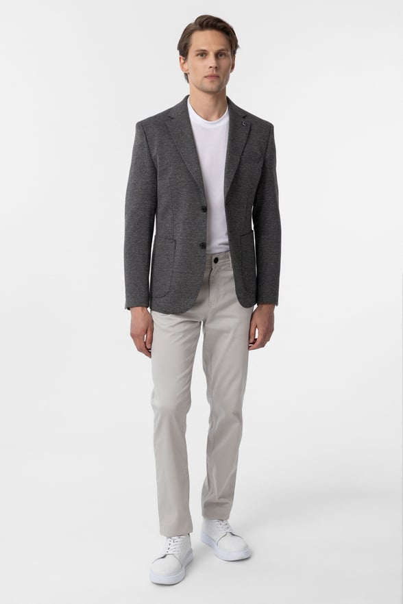 Siyah Slim Fit Desenli Mono Yaka 6 Drop Ceket