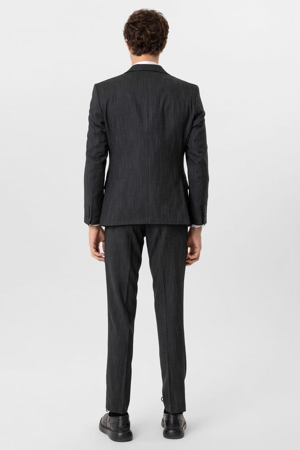 Siyah Slim Fit Desenli Mono Yaka 6 Drop Yelekli Klasik Takım Elbise