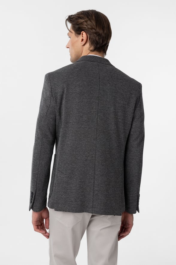 Siyah Slim Fit Desenli Mono Yaka 6 Drop Ceket