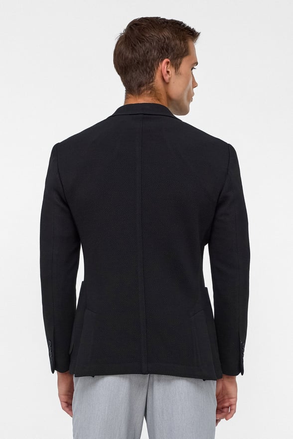 Siyah Slim Fit Desenli Mono Yaka 6 Drop Ceket