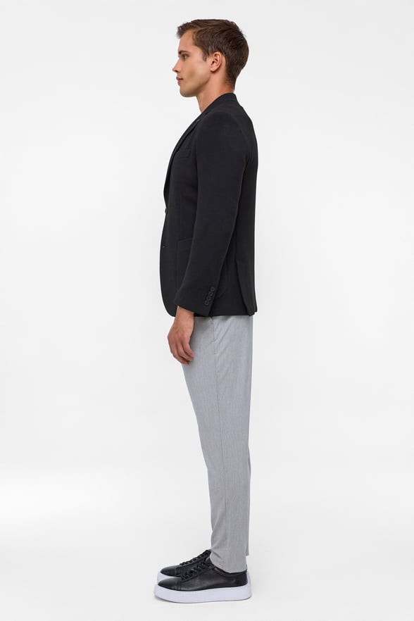 Siyah Slim Fit Desenli Mono Yaka 6 Drop Ceket