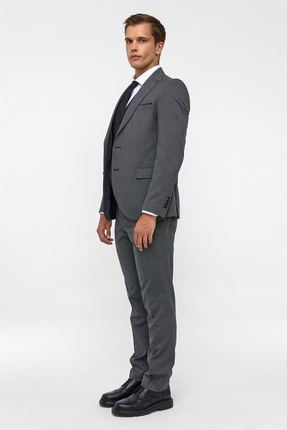 Siyah Slim Fit Desenli Sivri Yaka 6 Drop Yelekli Klasik Takım Elbise