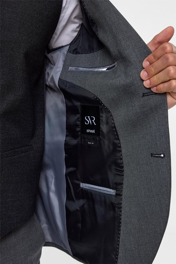 Siyah Slim Fit Desenli Sivri Yaka 6 Drop Yelekli Klasik Takım Elbise