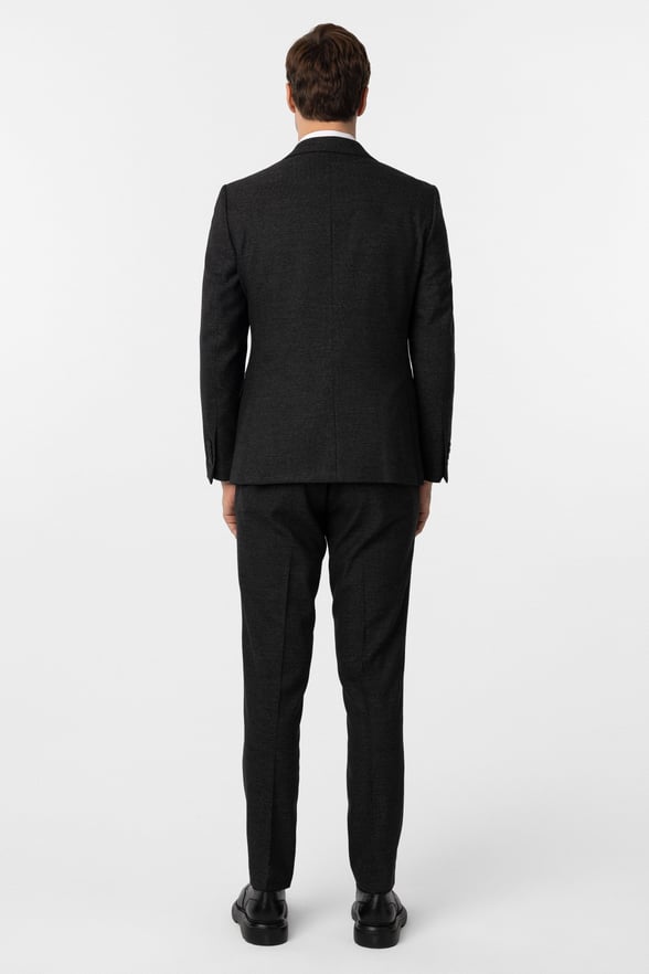 Siyah Slim Fit Desenli Sivri Yaka 6 Drop Yelekli Klasik Takım Elbise