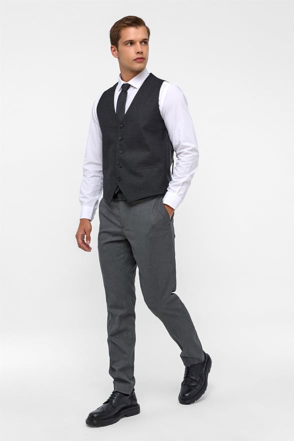 Siyah Slim Fit Desenli Sivri Yaka 6 Drop Yelekli Klasik Takım Elbise