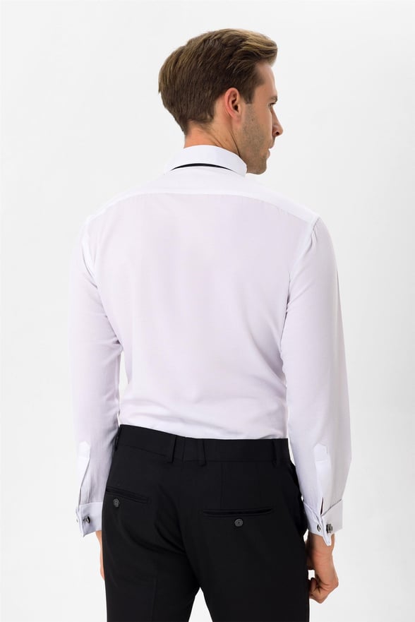 Siyah Slim Fit Düz Ata Yaka Gömlek