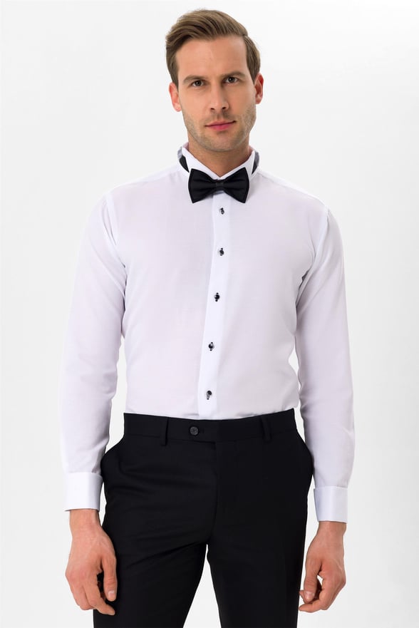Siyah Slim Fit Düz Ata Yaka Gömlek