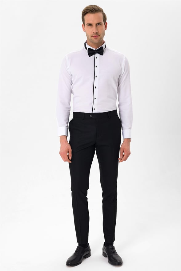 Siyah Slim Fit Düz Ata Yaka Gömlek