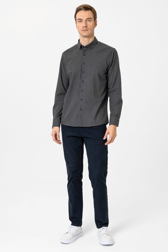 Siyah Slim Fit Düz Düğmeli Yaka Gömlek