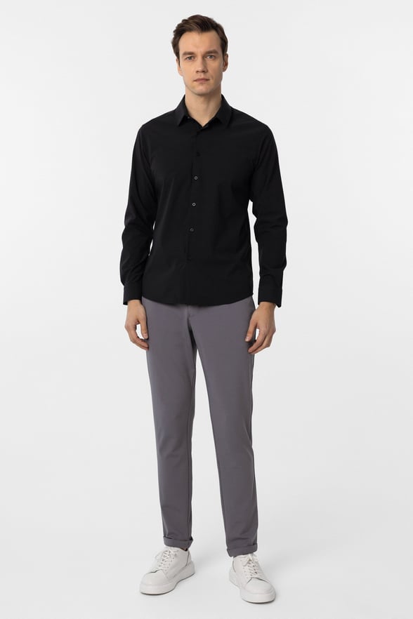 Siyah Slim Fit Düz Klasik Yaka Gömlek