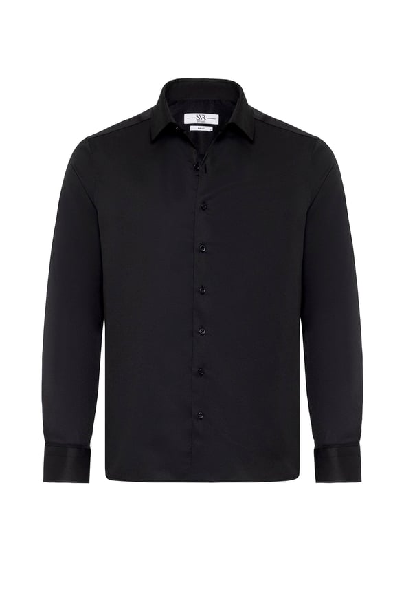 Siyah Slim Fit Düz Klasik Yaka Gömlek