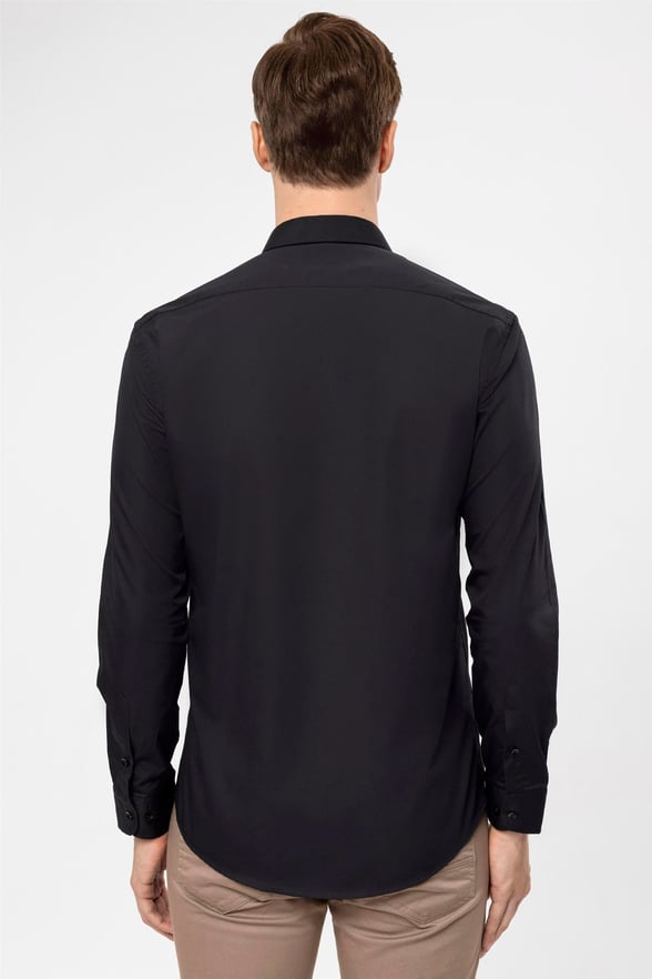 Siyah Slim Fit Düz Klasik Yaka Gömlek