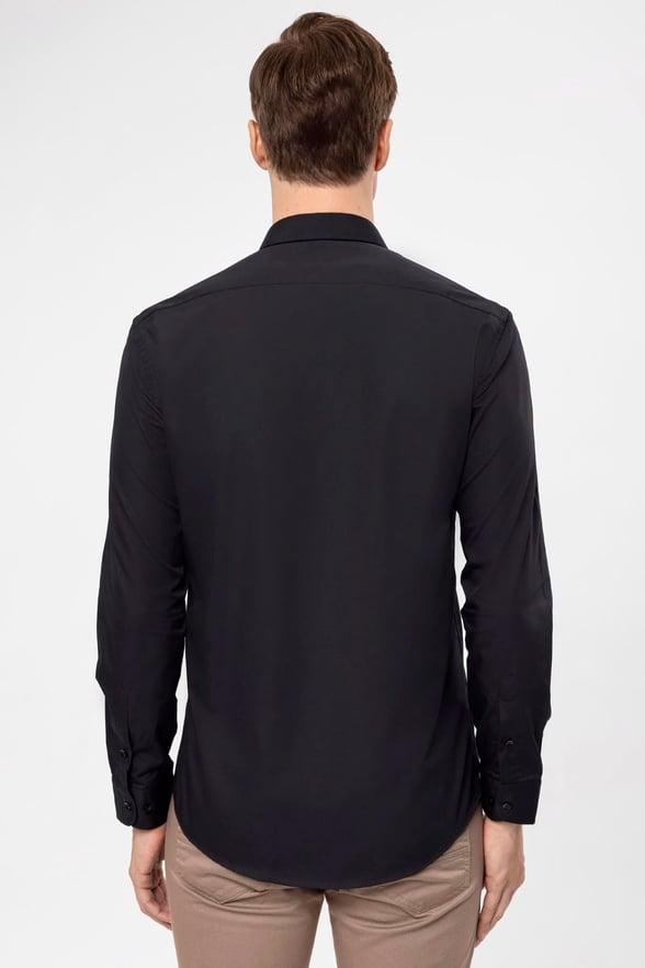 Siyah Slim Fit Düz Klasik Yaka Gömlek