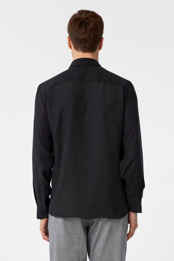 Siyah Slim Fit Düz Klasik Yaka Gömlek