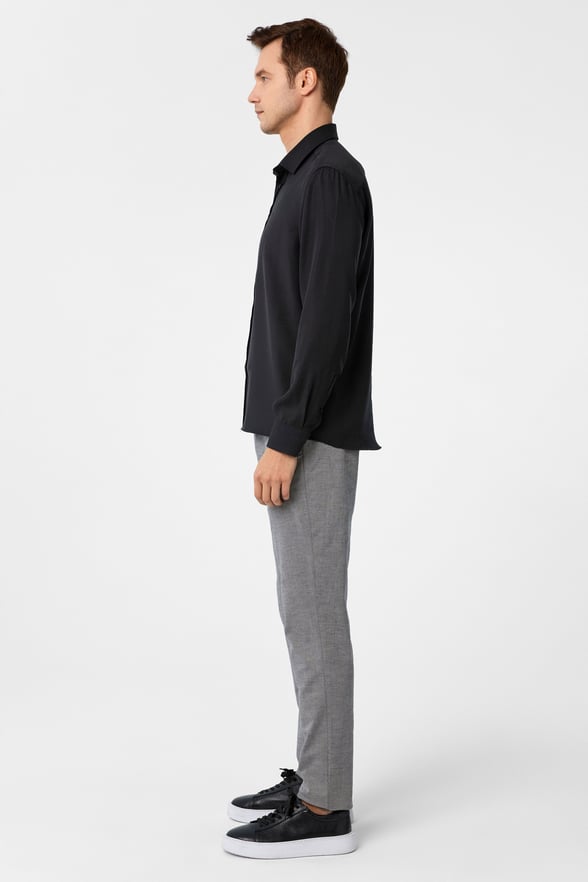Siyah Slim Fit Düz Klasik Yaka Gömlek
