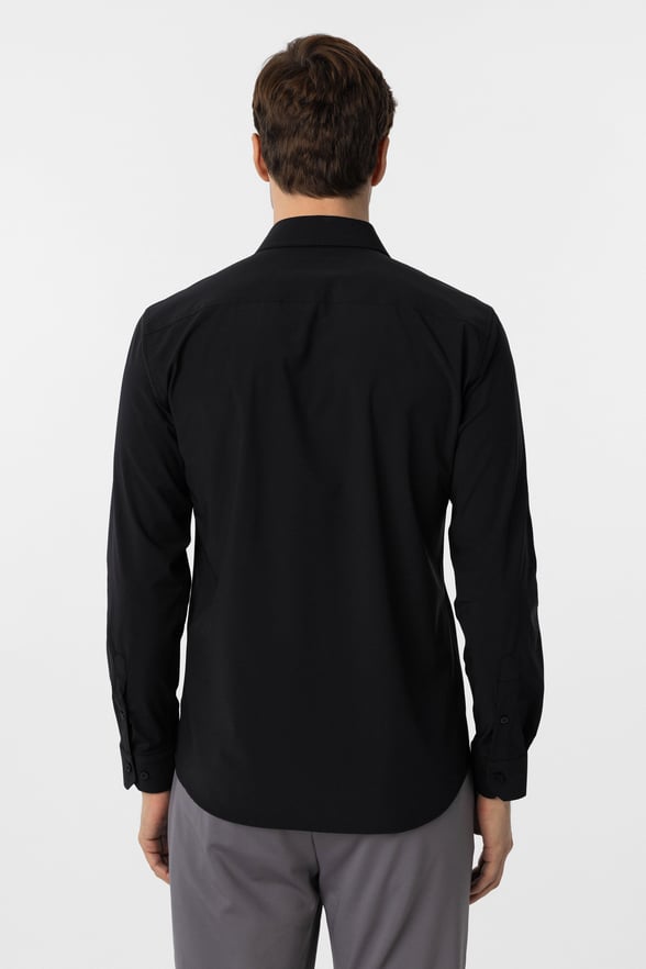 Siyah Slim Fit Düz Klasik Yaka Gömlek