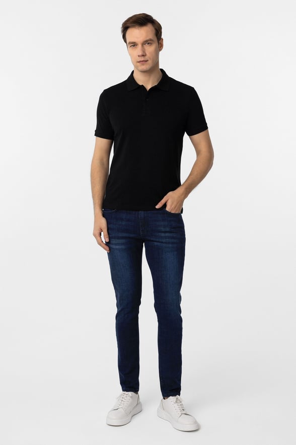 Siyah Slim Fit Düz Polo Yaka Tişört