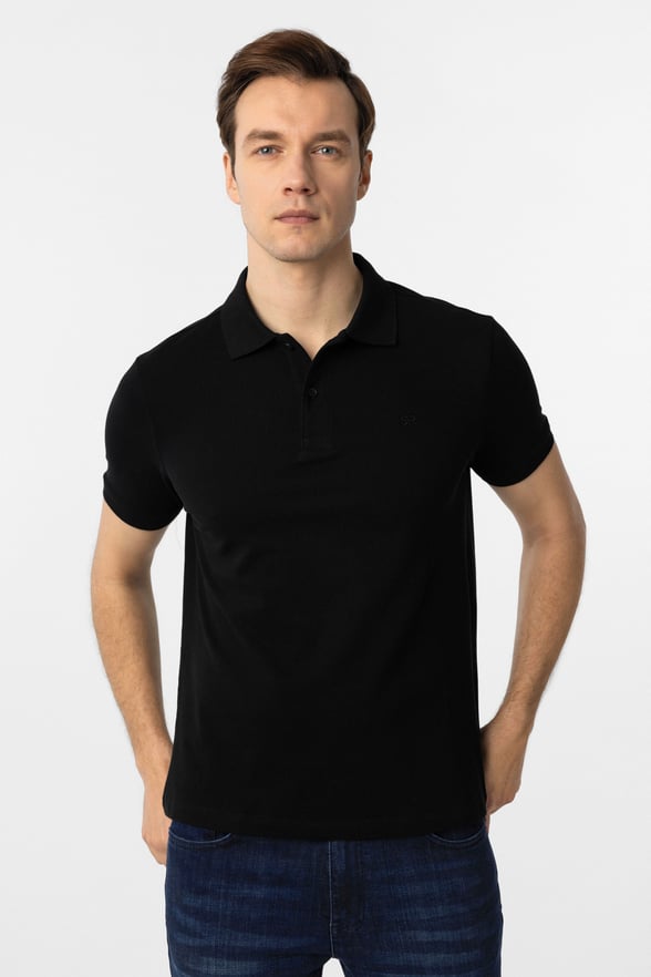 Siyah Slim Fit Düz Polo Yaka Tişört