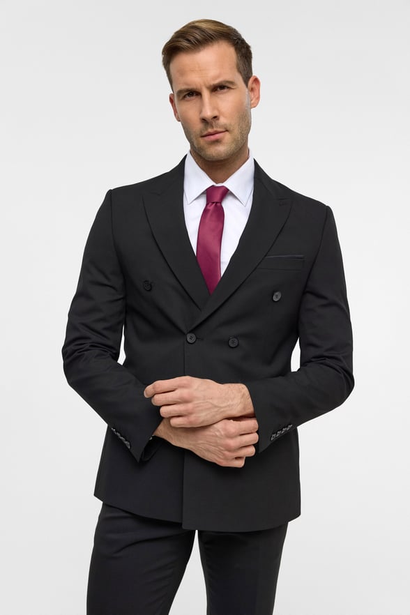 Siyah Slim Fit Düz Sivri Yaka 6 Drop Klasik Takım Elbise