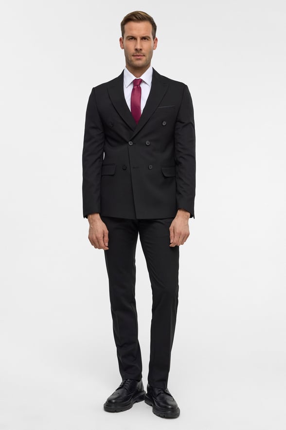 Siyah Slim Fit Düz Sivri Yaka 6 Drop Klasik Takım Elbise
