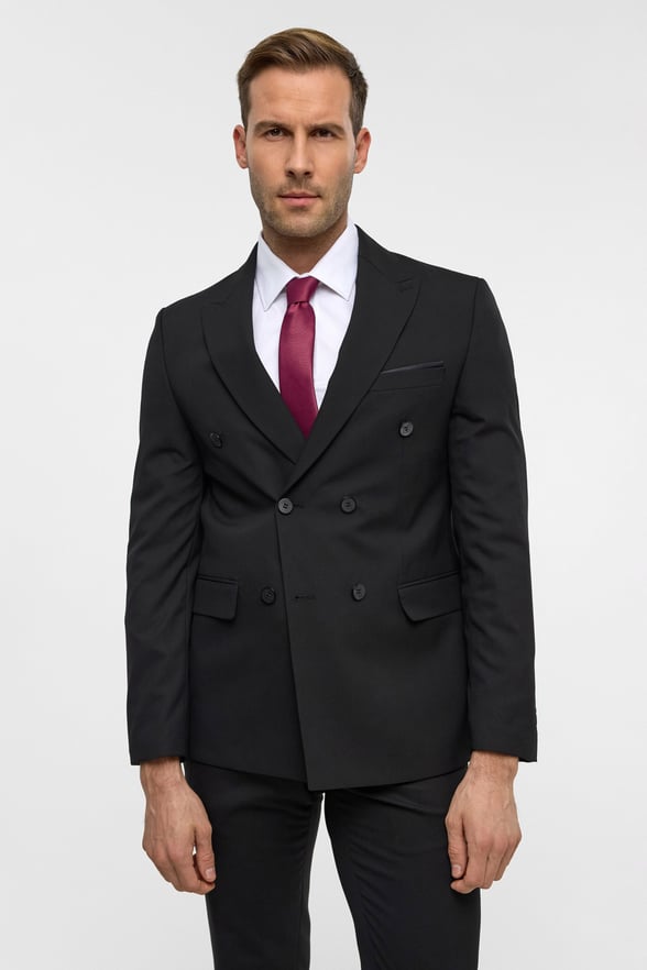 Siyah Slim Fit Düz Sivri Yaka 6 Drop Klasik Takım Elbise