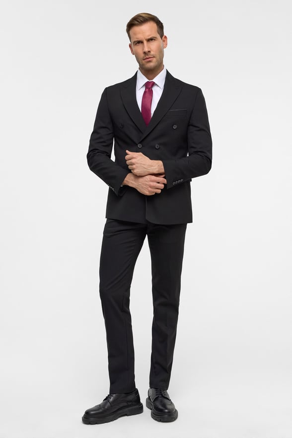Siyah Slim Fit Düz Sivri Yaka 6 Drop Klasik Takım Elbise