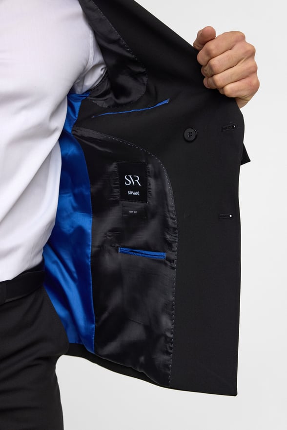 Siyah Slim Fit Düz Sivri Yaka 6 Drop Klasik Takım Elbise