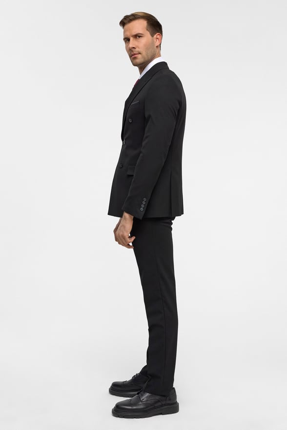 Siyah Slim Fit Düz Sivri Yaka 6 Drop Klasik Takım Elbise