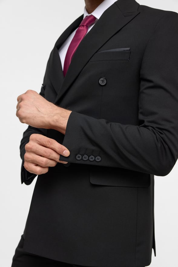 Siyah Slim Fit Düz Sivri Yaka 6 Drop Klasik Takım Elbise