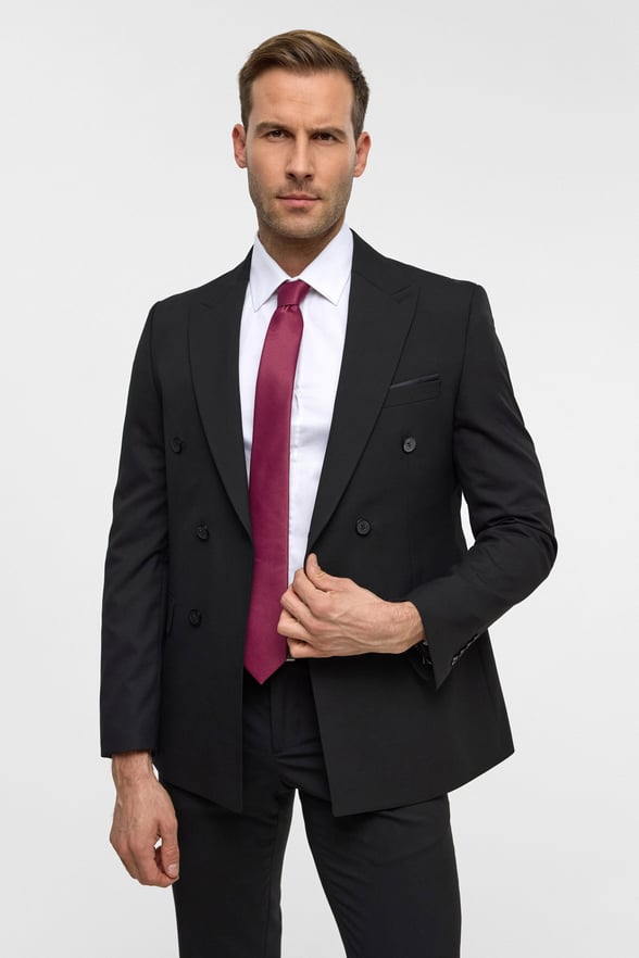 Siyah Slim Fit Düz Sivri Yaka 6 Drop Klasik Takım Elbise