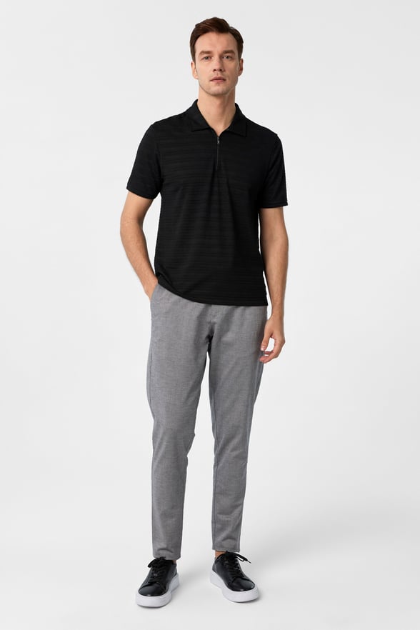 Siyah Slim Fitilli Polo Yaka Tişört