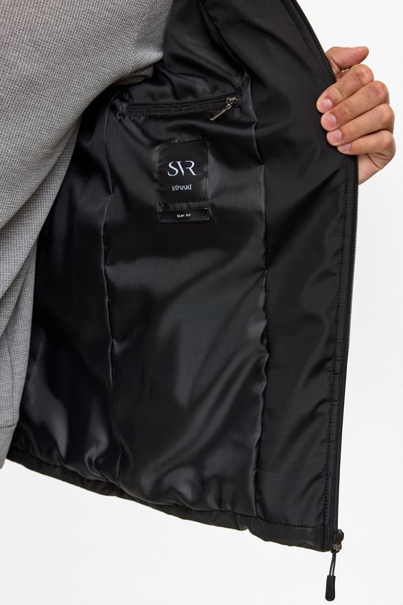 Siyah Slim Kapitone Mont