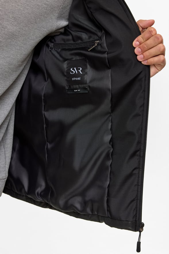 Siyah Slim Kapitone Mont