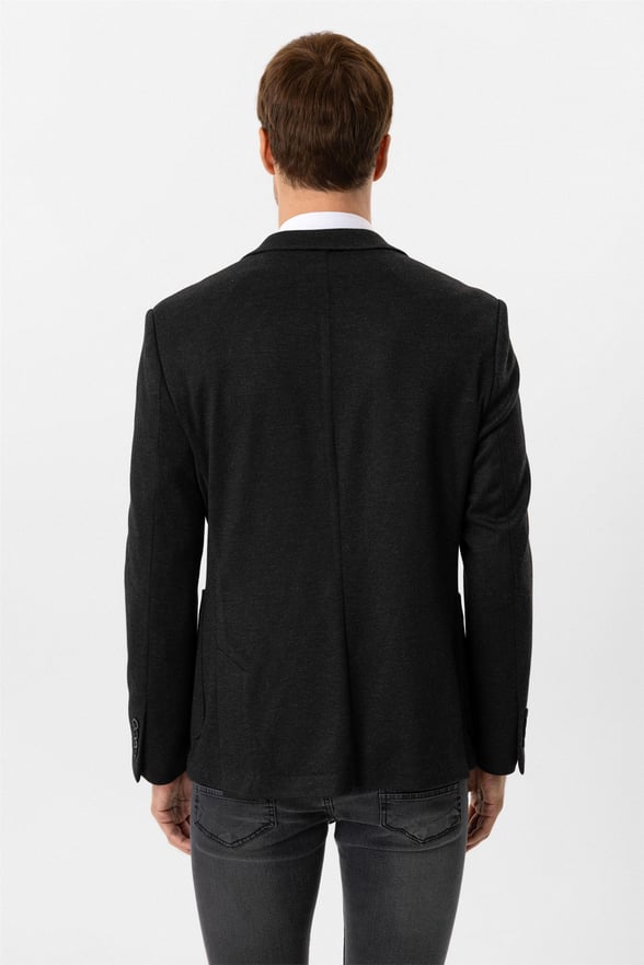 Siyah Slim Mono Yaka 6 Drop Ceket