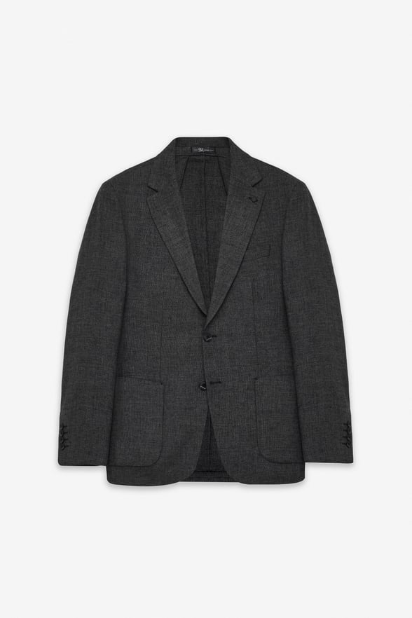 Siyah Slim Mono Yaka Düz Saten Torba Cep Standart 6 Drop Klasik Ceket