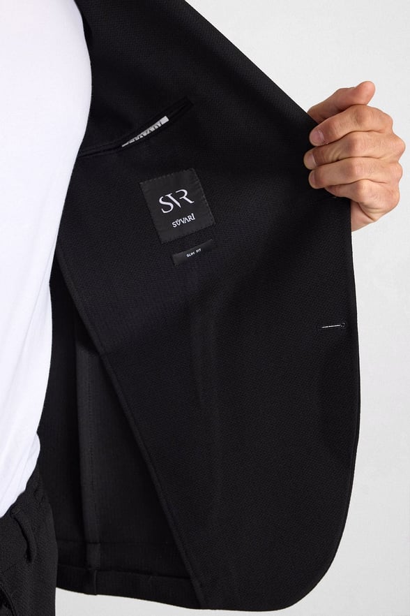 Siyah Slim Mono Yaka Düz Torba Cep 6 Drop Takım Elbise